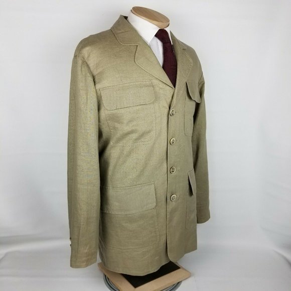 New Jospeh Abboud Baja Mens Jacket Pure Linen Tan - Picture 4 of 12